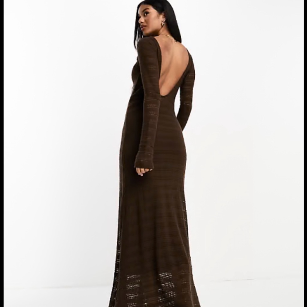 ASOS Chocolate Long Sleeve Knit Dress - Picture 2 of 5